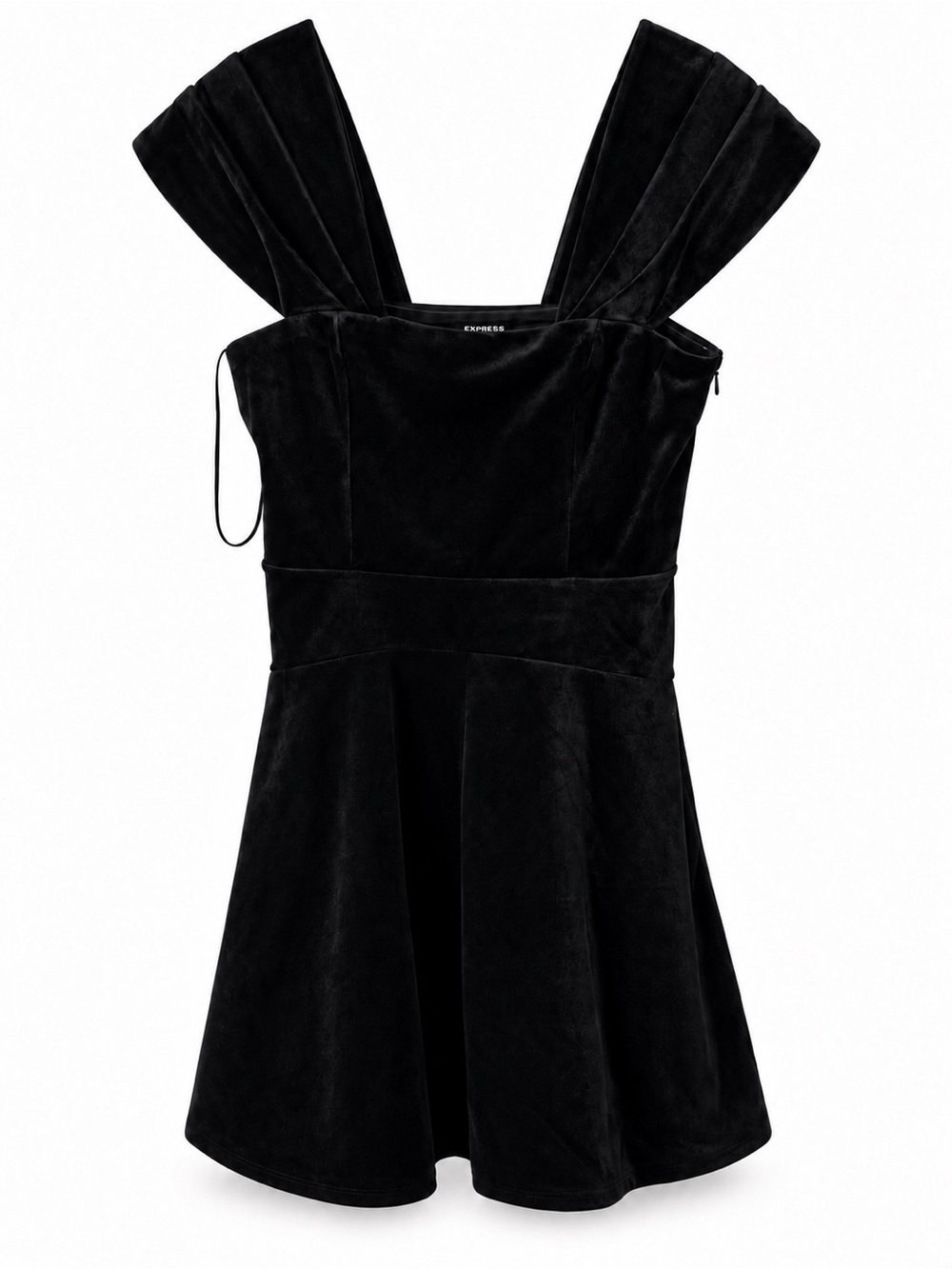 Express Black Velvet Mini Dress with Structured Wide Straps
